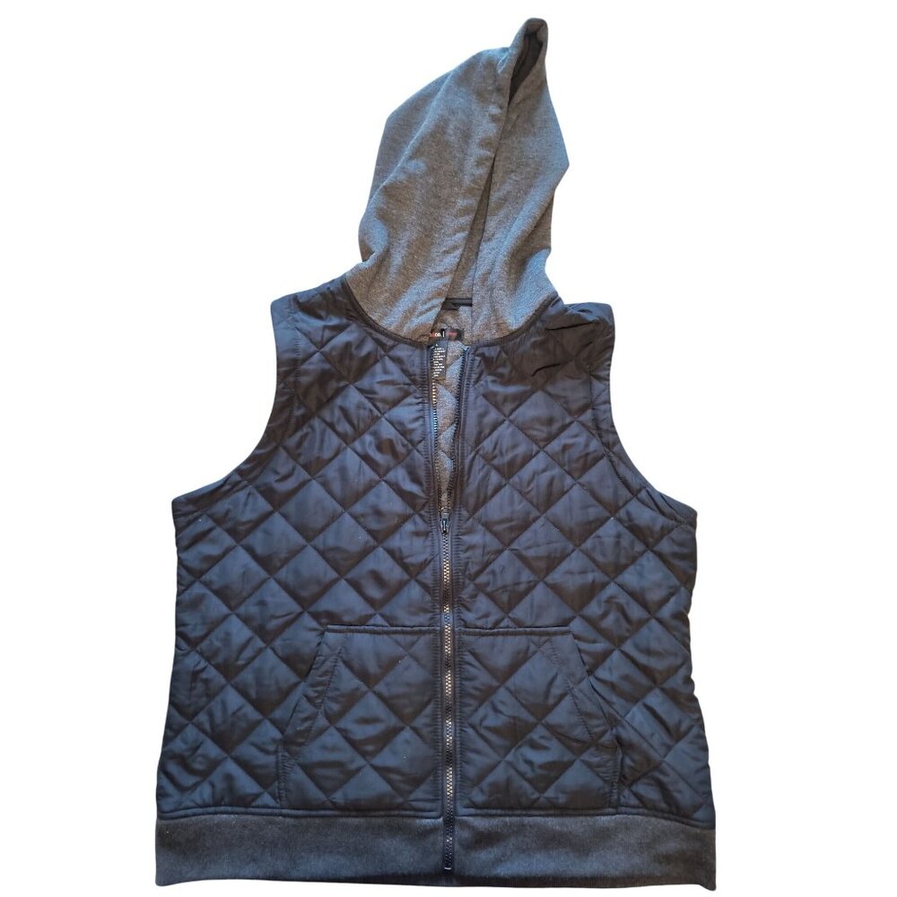 Style & Co Sport Womens Quilted Black Hooded Vest Size L Polyester Blend